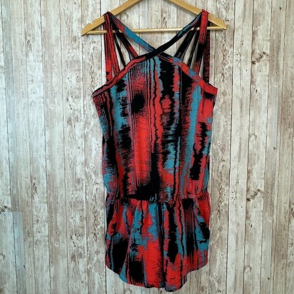Fabletics Womens Liza Romper Stretch Waist Strappy Sleeve Watercolor Small - Picture 2 of 12